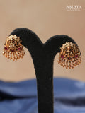 Aalaya Lakshmi Multi-Layer Beaded Haram Set with Temple Jhumkas