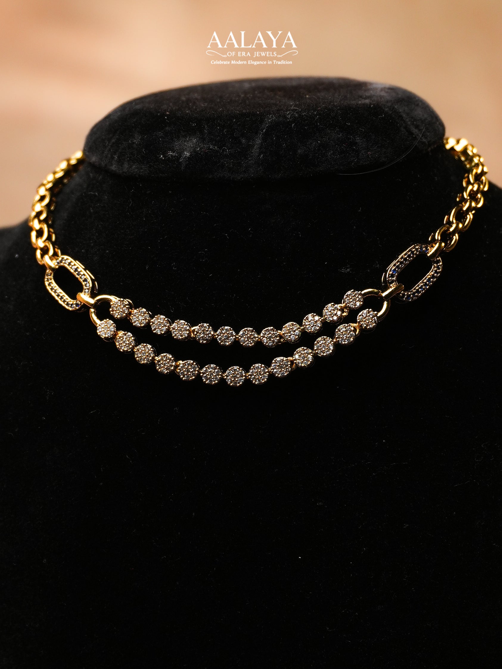 Aalaya Dual Layer Sapphire Crystal Chain Necklace Set