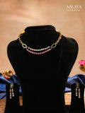 Aalaya Dual Layer Ruby Emerald and Crystal Chain Necklace Set