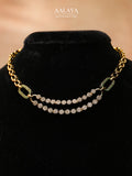 Aalaya Dual Layer Emerald and Crystal Chain Necklace Set