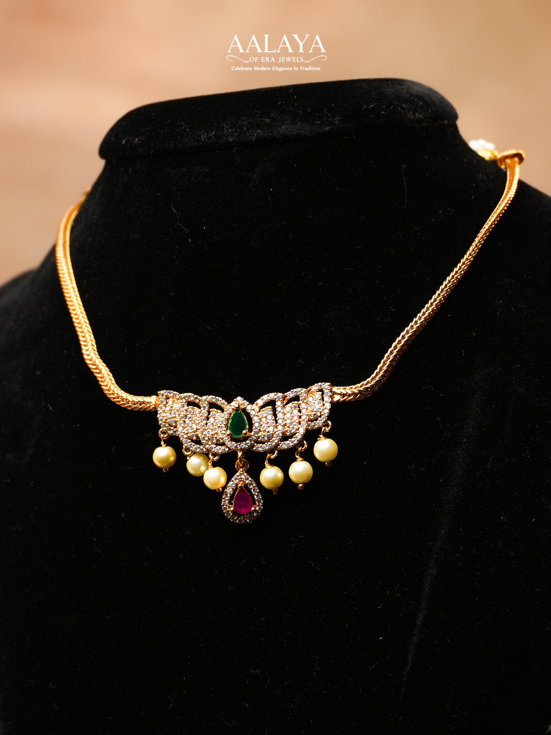 Aalaya Dual-Tone Lotus Pearl Drop Necklace Set