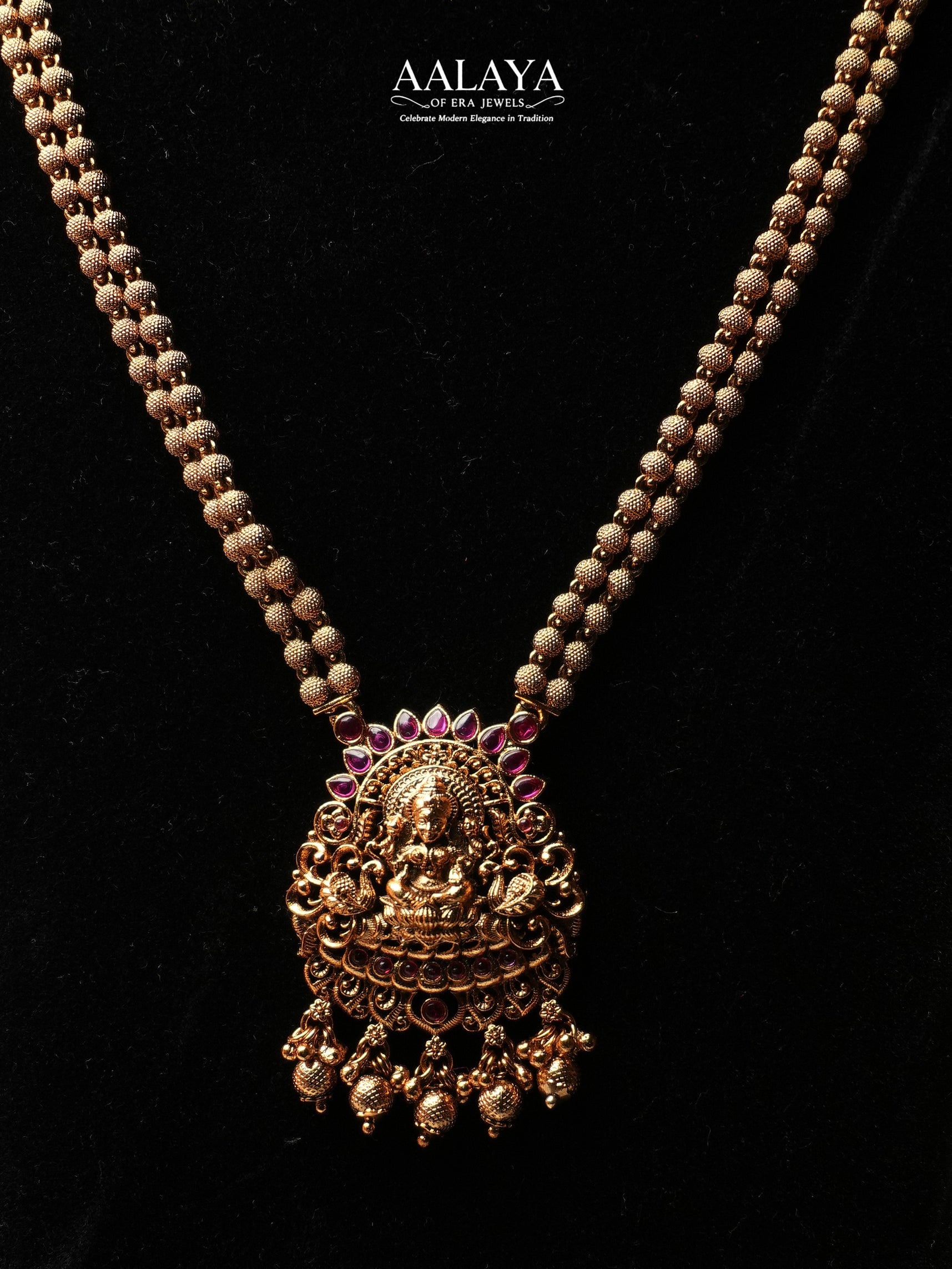 Aalaya Lakshmi Temple Pendant Necklace Set with Classic Jhumka Earrings