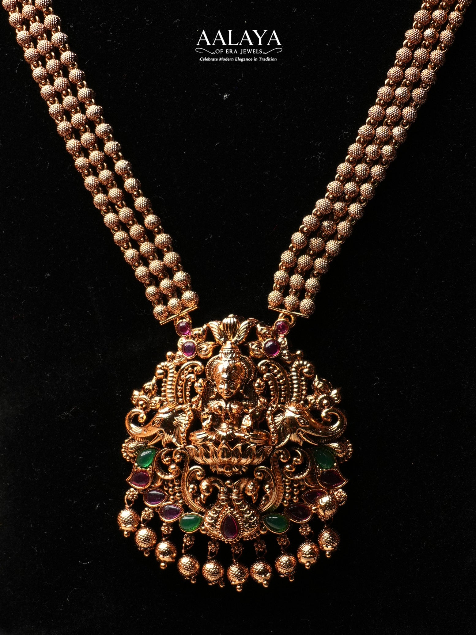 Aalaya Grand Lakshmi Temple Pendant Necklace Set with Jhumka Earrings