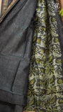 Grey & Green Pomegranate Organic Handblocked Pure Maheshwari Cotton Saree
