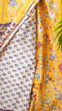 Yellow Red Floral Handblocked Pure Maheshwari Cotton Saree