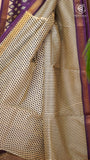White & Violet Floral Handblocked Pure Maheshwari Cotton Saree