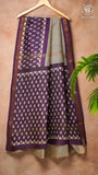 White & Violet Floral Handblocked Pure Maheshwari Cotton Saree