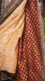 Red Black Floral Handblocked Pure Maheshwari Cotton Saree