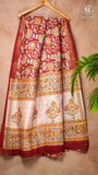 Red Yellow Floral Handblocked Pure Maheshwari Cotton Saree