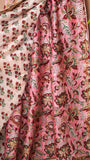 Baby Pink & Red Floral Handblocked Pure Maheshwari Cotton Saree