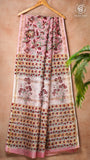 Baby Pink & Red Floral Handblocked Pure Maheshwari Cotton Saree