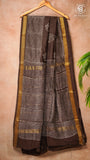 Brown Tree Floral Handblocked Pure Maheshwari Cotton Saree