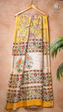 Yellow Floral Handblocked Pure Maheshwari Cotton Saree