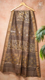 Beige & Brown Floral Handblocked Pure Maheshwari Cotton Saree