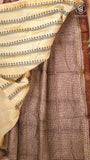 Beige Maroon Checkered Handblocked Pure Maheshwari Cotton Saree