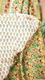 Green & Red Floral Handblocked Pure Maheshwari Cotton Saree