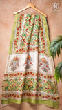 Green & Red Floral Handblocked Pure Maheshwari Cotton Saree