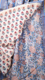 Blue & White Red Floral Handblocked Pure Maheshwari Cotton Saree