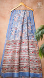Blue & White Red Floral Handblocked Pure Maheshwari Cotton Saree