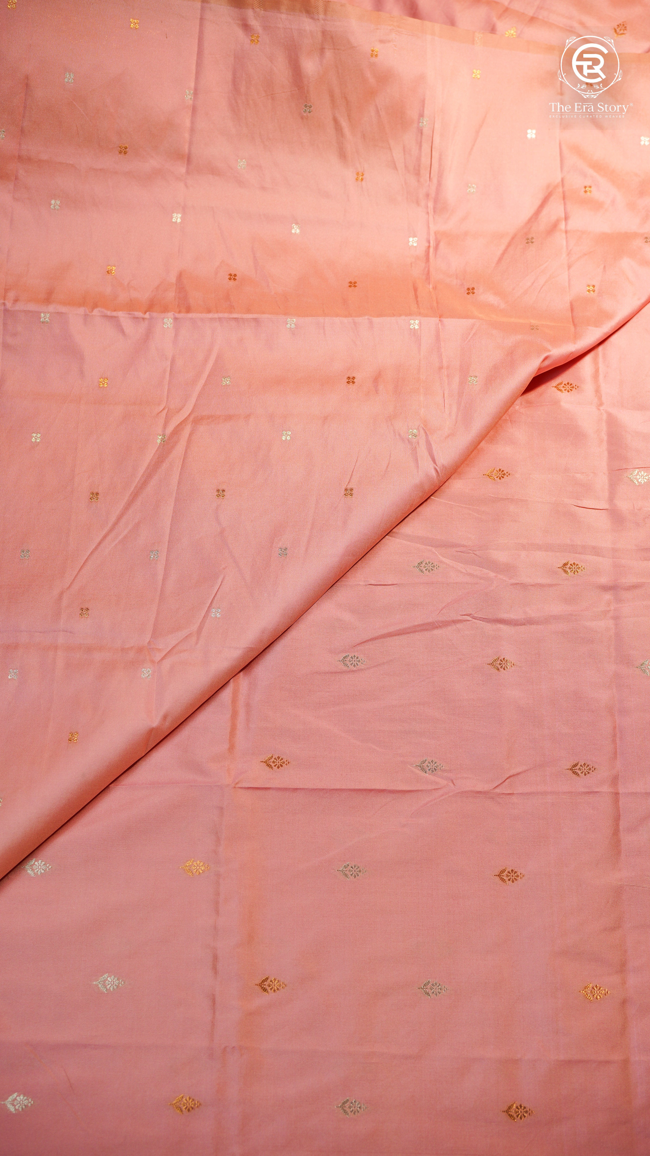 Baby Pink Floral Gold Silver Kanchi Soft Silk Saree