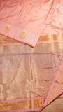 Baby Pink Floral Gold Silver Kanchi Soft Silk Saree