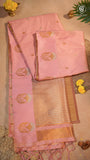 Baby Pink Floral Gold Silver Kanchi Soft Silk Saree