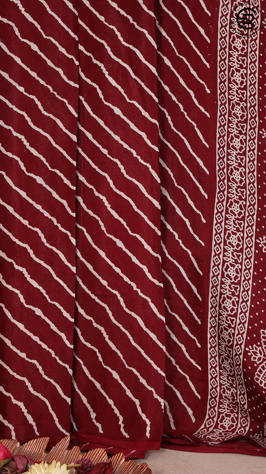 Maroon Line Patterned Ajrakh Modal Slik Saree