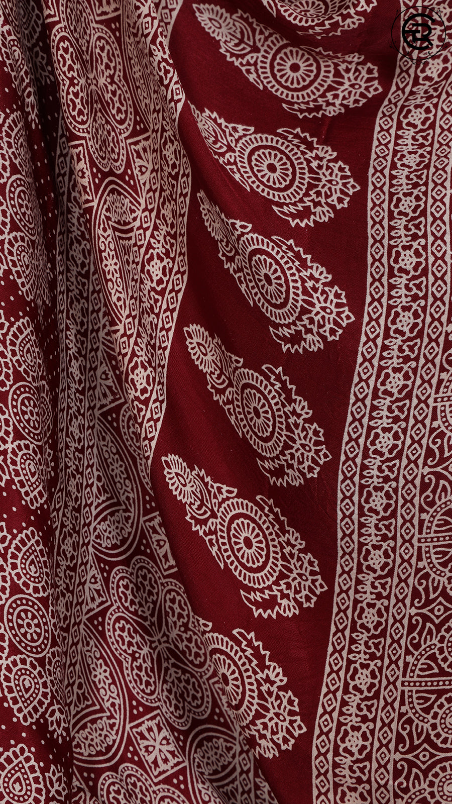 Maroon Line Patterned Ajrakh Modal Slik Saree