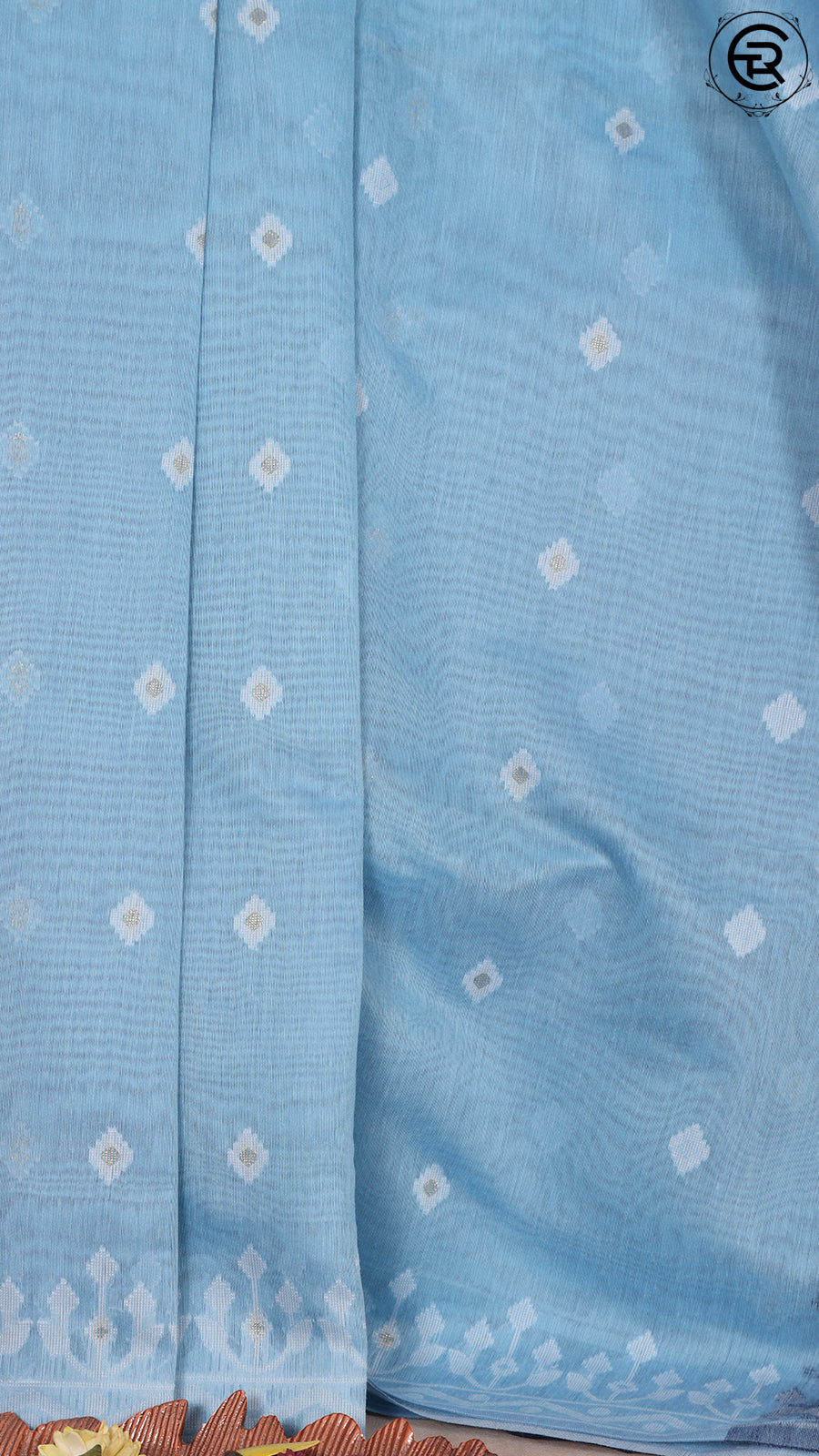 Baby Blue and Dark Blue Jamdani Handloom Cotton Saree