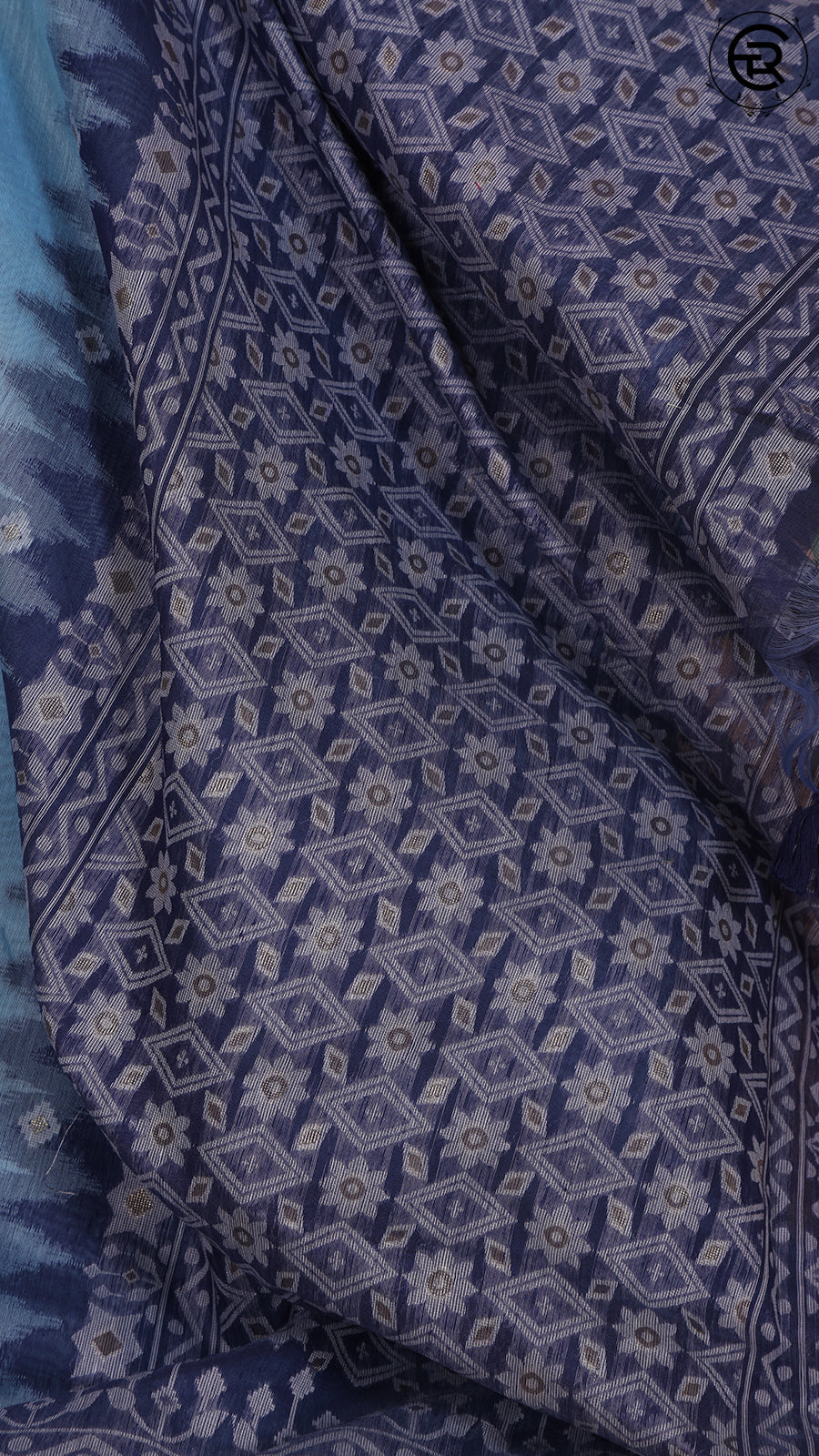 Baby Blue and Dark Blue Jamdani Handloom Cotton Saree