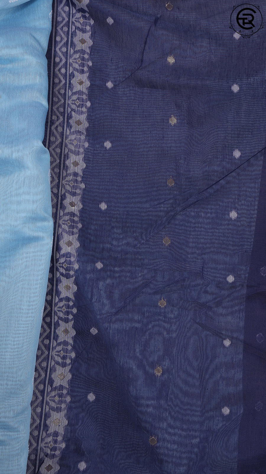 Baby Blue and Dark Blue Jamdani Handloom Cotton Saree