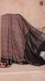 Maroon and Black Blue Ajrakh Munga Handloom Cotton Saree