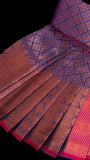 Greyish Blue & Pink Bridal Silk Gold Zari Woven Floral Mango Matrix Design Kanchipuram Set