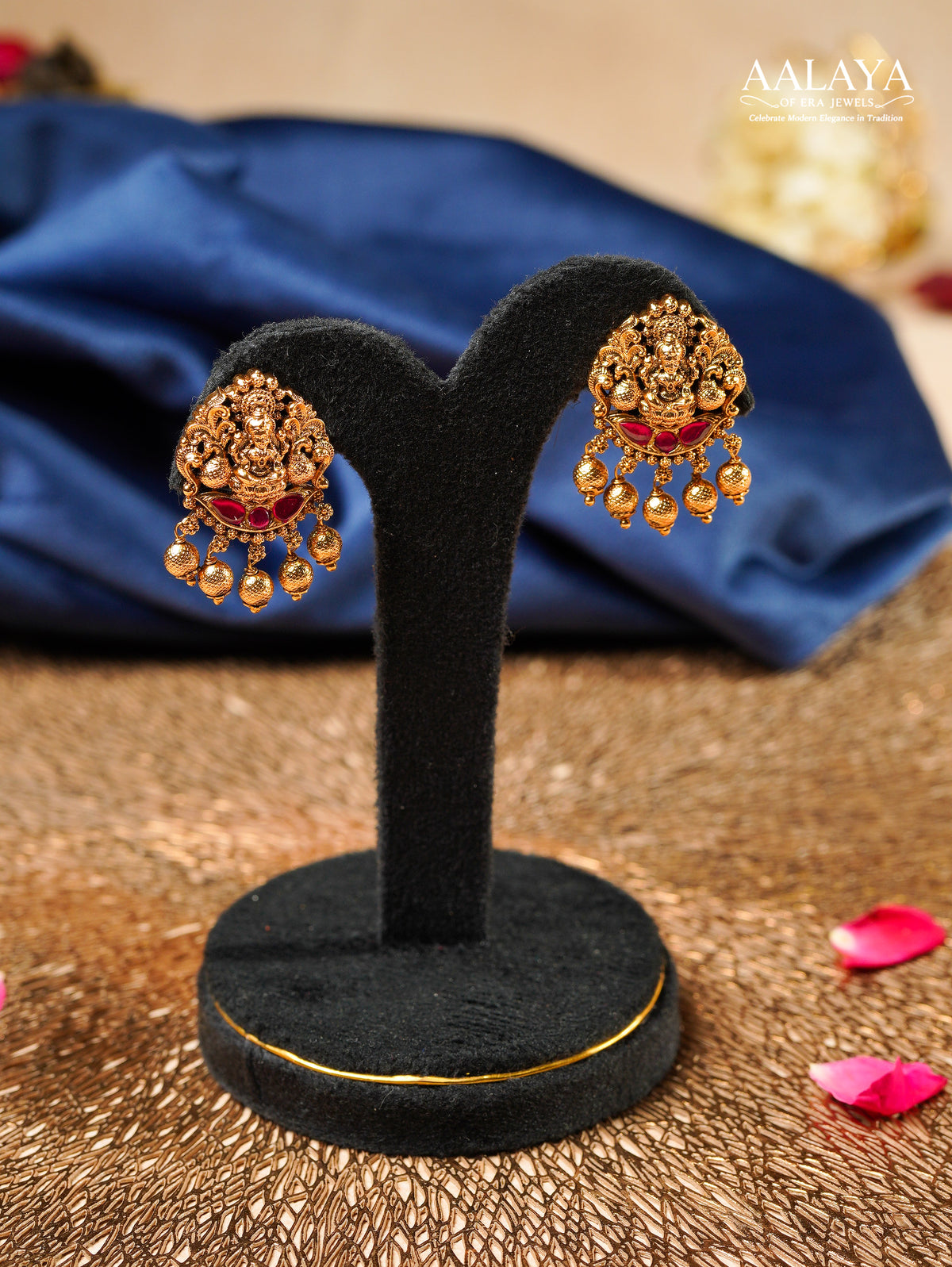Aalaya Lakshmi Ruby Temple Stud Earrings