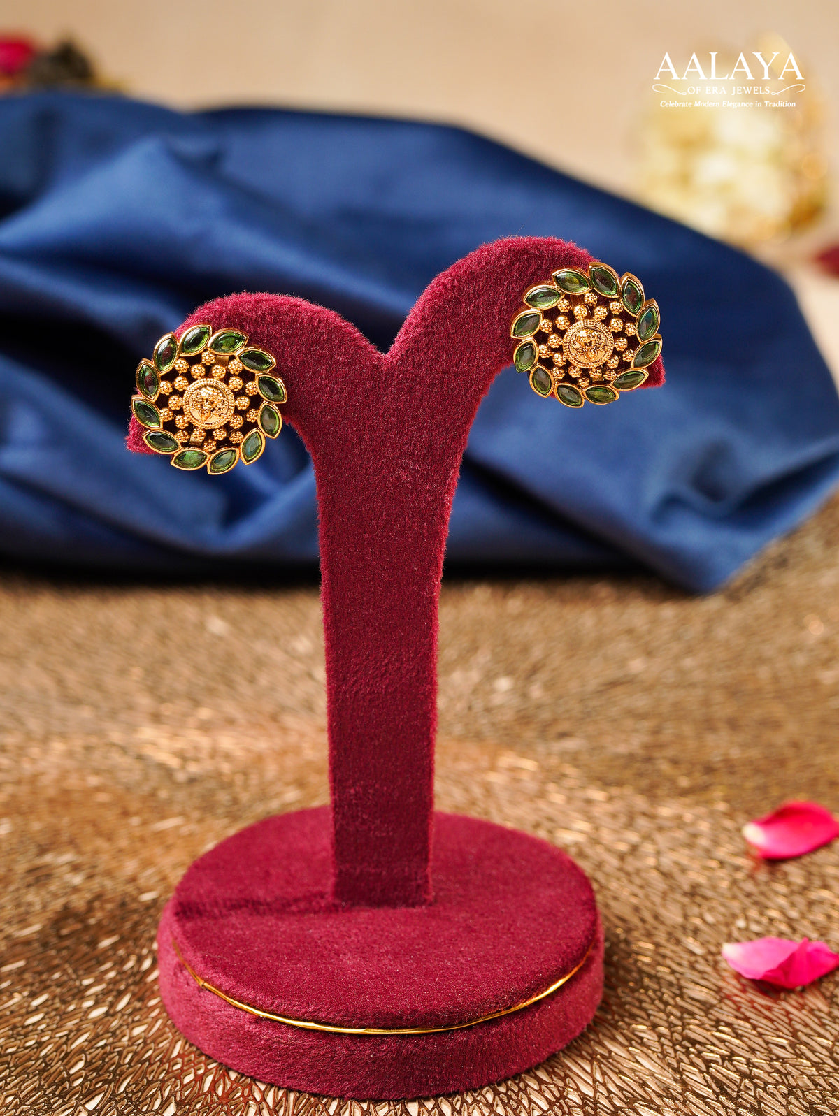 Aalaya Emerald Floral Stud Earrings