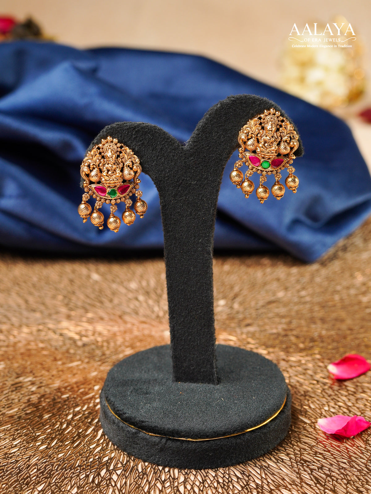 Aalaya Lakshmi Dual-Tone Temple Stud Earrings
