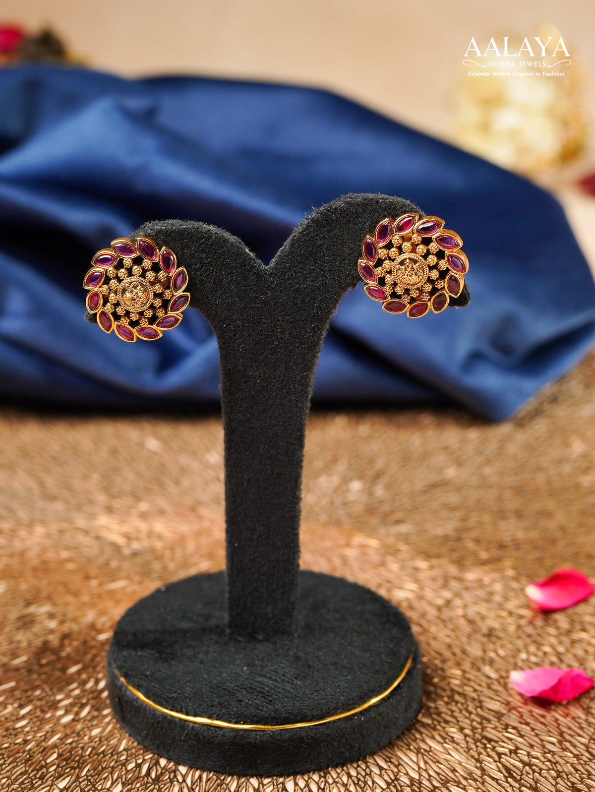 Aalaya Ruby Floral Stud Earrings