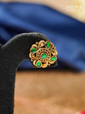 Aalaya Emerald Blossom Temple Stud Earrings