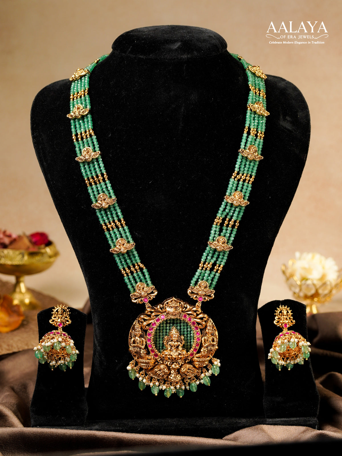 Aalaya Lakshmi Emerald Temple Haaram Set
