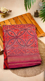 Red Maroon Handblocked Maheshwari Silk Cotton Saree