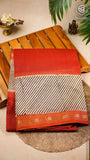 Red Black & Beige  Handblock Maheshwari Silk Cotton Saree