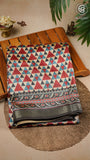White Contemporary Printed Tussar Silk Saree