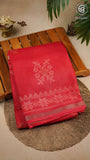 Red Floral Patterned Summer Cotton Saree