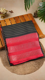 Black and Red Line Pattern Premium Georgette Saree