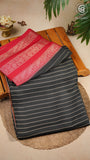Black and Red Line Pattern Premium Georgette Saree