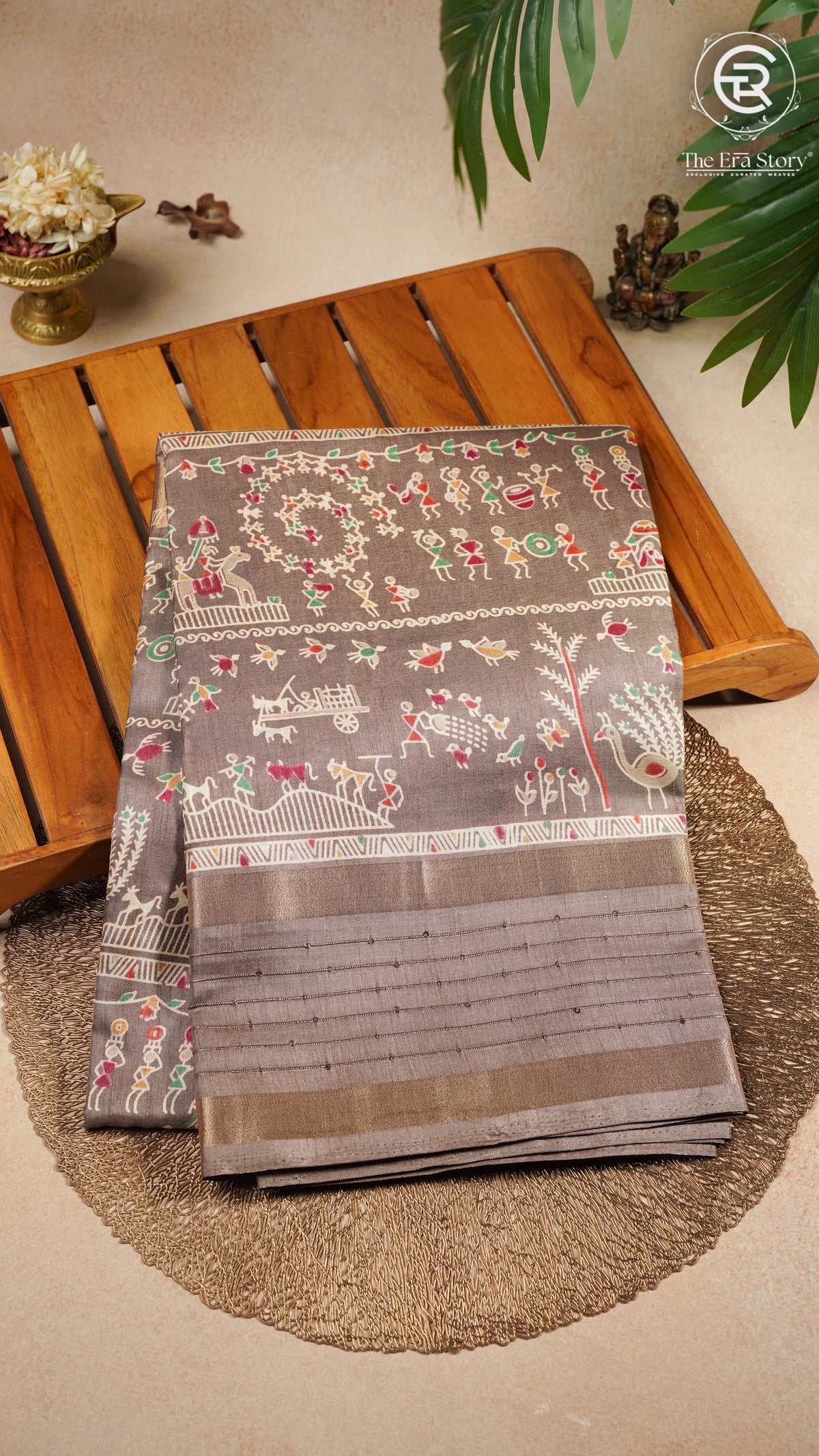 Espresso Brown Warli Dola Silk Saree