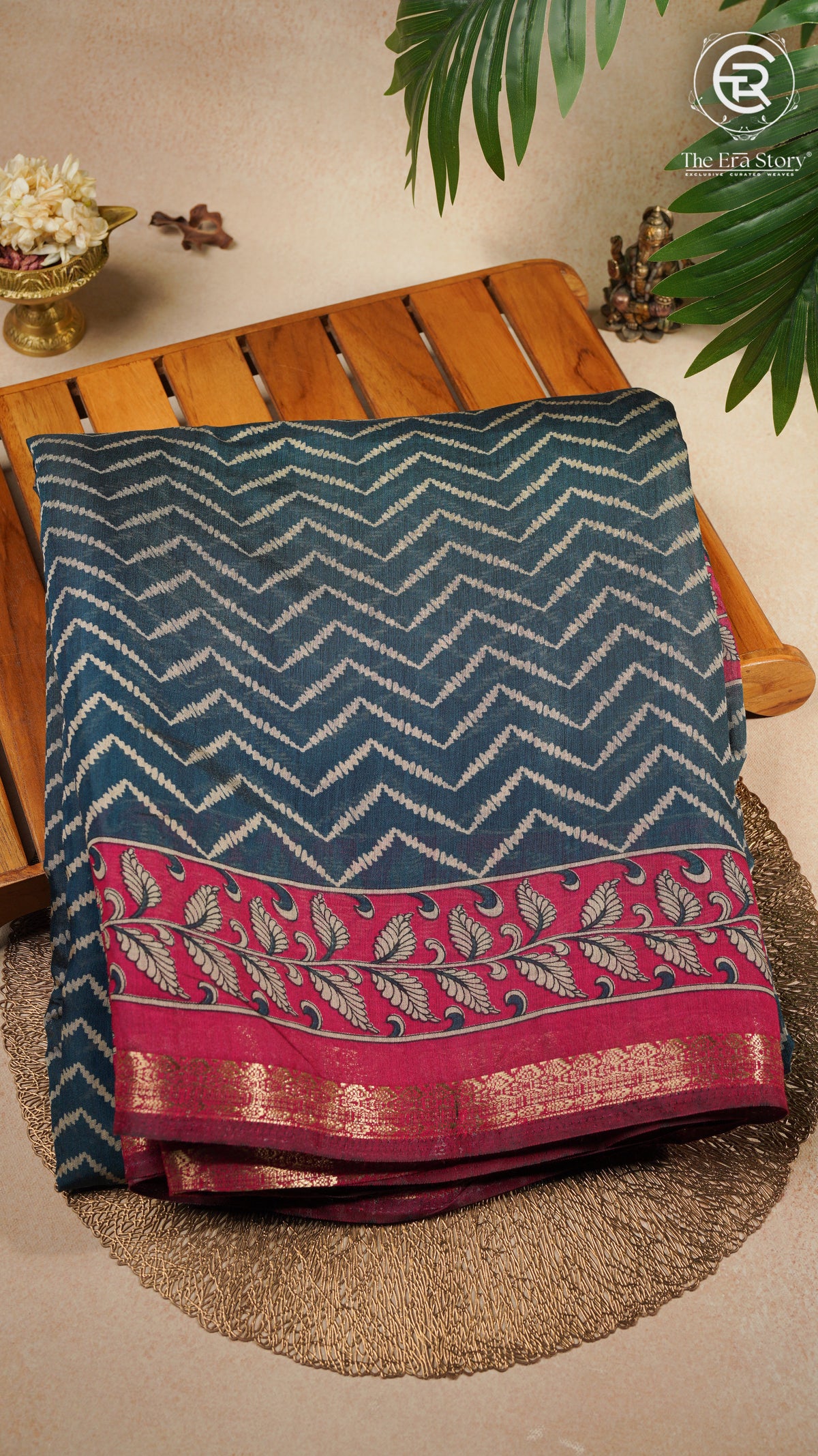 Blue and Pink Kalamkari Leheriya Handloom Cotton Saree