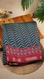 Blue and Pink Kalamkari Leheriya Handloom Cotton Saree