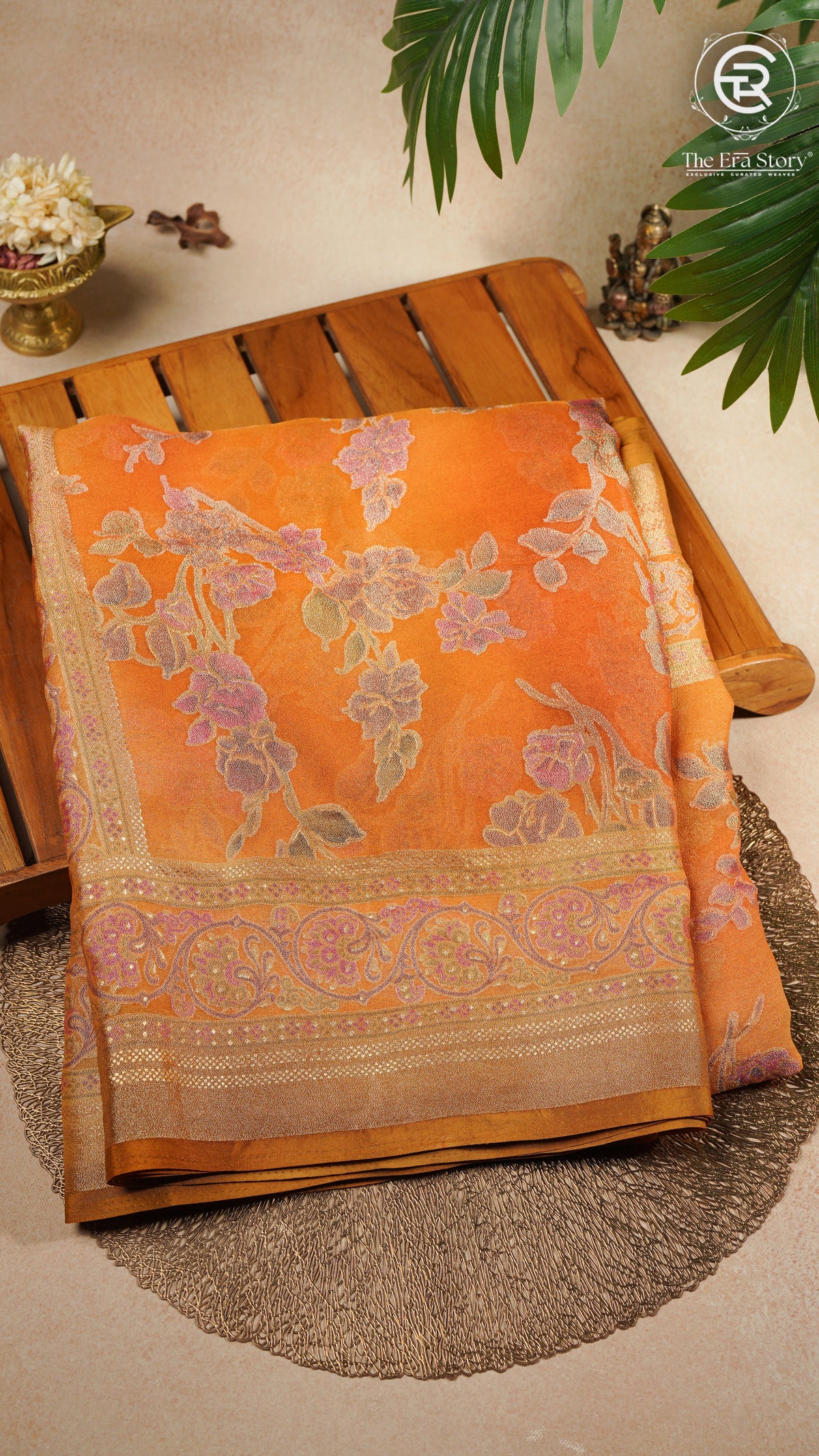 Yellow Floral Brasso Silk Saree