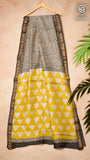 White Black and Yellow Contemporary Handblocked Pure Maheshwari Cotton Silk Sarees